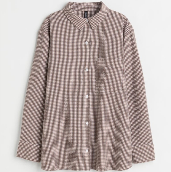 ⛔SOLD⛔🆕️NWT H&M Seersucker Shirt in 'Brown/White Checked', XL - Picture 6 of 12